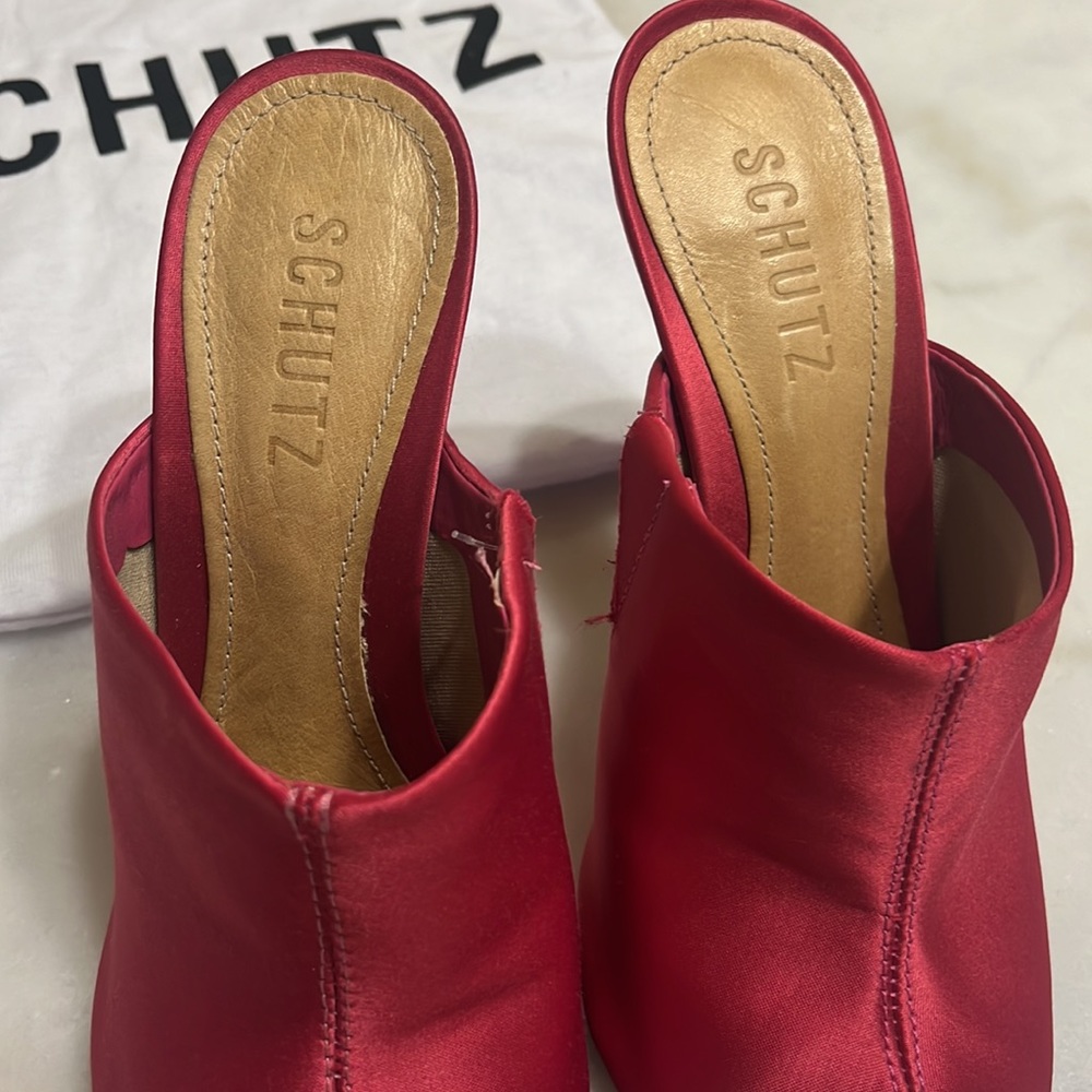 Schutz Desiree Pink Satin Open Toe Mule Heels - Picture 3 of 8